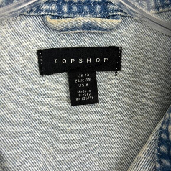 NWOT Topshop Acid Wash Denim Shirt Dress Y2K Utility Snap Button 6 - Picture 6 of 12